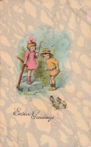 VINTAGE EASTER POSTCARD CHILDREN WATCH BABY CHICKS 1915 022022 R - Picture 1 of 2