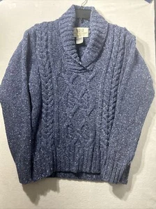 Aran Island Wolle Kaschmir Pullover Damen Größe Small Blau Wasserfallausschnitt - Bild 1 von 23