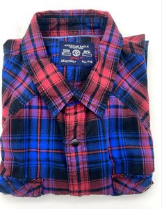 American Eagle Mens Blue /Red Size XXL Plaid Long Sleeve Snap Button Shirt