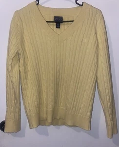 Chaps Women’s XL Yellow 100% Cotton Cable Pullover Sweater V Neck LS - Picture 1 of 5