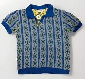 OXKNIT Store Mens XL V-Neck Knit Polo Shirt 60s & 70s Retro Style Geometric NWT - Picture 1 of 5