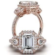 CVD Lab Created 3 Stone Emerald Diamond Engagement Ring IGI F-VS1 Gold 2.58Ctw