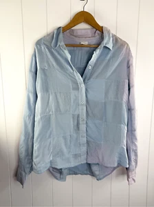 Neu mit Etikett Ecru Streep Patchwork Shirt weich blau Knopfleiste Größe XL Cottagecore 198 $ - Bild 1 von 12