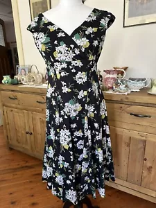 Retrospect’d Sz 12 Black White Floral Swing Dress Rockabilly Vintage Style 50s - Picture 1 of 7