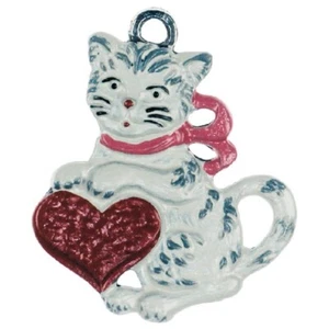 KUHN HAND PAINTED PEWTER FROM GERMANY...MINI WHITE KITTY WITH HEART 637C - Picture 1 of 1