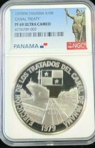 1979 PANAMA SILVER 10 BALBOAS S10B CANAL TREATY NGC PF 69 ULTRA CAMEO BEAUTIFUL - Picture 1 of 3