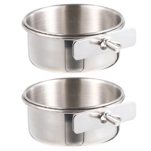 2 Set Parrot Feed Cup Stainless Bird Feeder Food Bowl Cage Parrot Trough New - Picture 1 of 9
