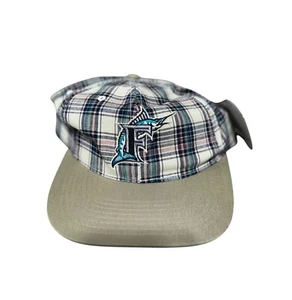 Vintage 90s Plaid Florida Marlins Logo Tan Brim NWT Snapback Baseball Hat MLB De - Picture 1 of 7