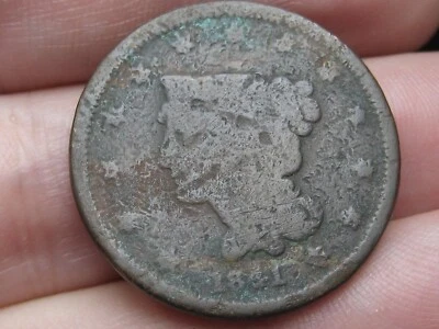 1841 Braided Hair Large Cent Penny, Small Date, Good/VG Details - Image 1 of 4