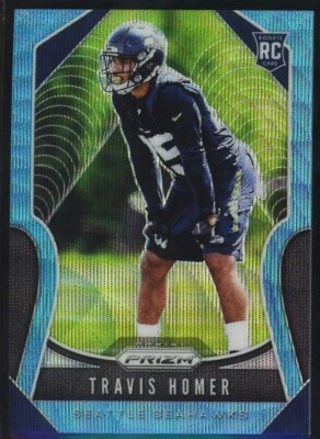 2019 Panini Prizm Travis Homer Rookie Blue Wave Prizm #/199 Seahawks RC #340 - Image 1 of 2