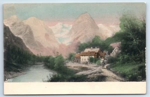 Pastoral Scene in Alps painting from Austria Postcard - Picture 1 of 2