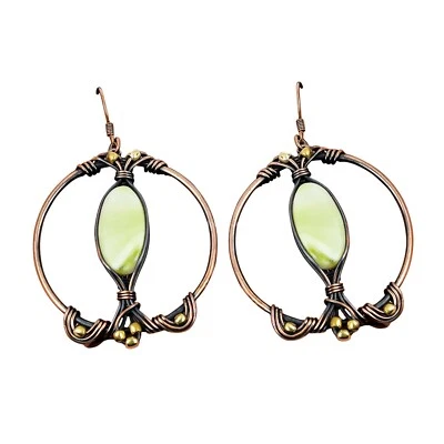 Mothers day Deal Serpentine Gemstone Copper Wire Wrapped Dangle Earrings Jewelry - Image 1 of 4