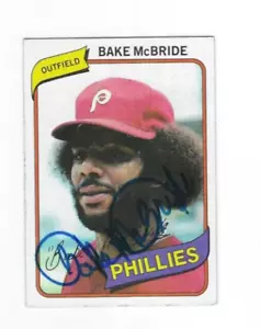 Carta firmata BAKE McBRIDE Philadelphia Phillies 1980 Topps Burger King #9 con COA - Foto 1 di 2