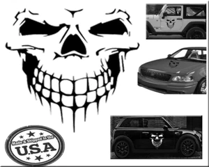 SKULL FACE STICKER DECAL CAR TRUCK DOOR BODY HOOD CHROME or COLORS - Picture 1 of 9