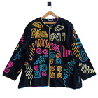Vintage Maggie Barnes Silk Jacket Plus Size 24W Petite Black Art to Wear Color