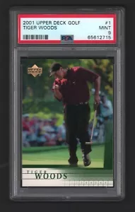 Tarjeta de novato Tiger Woods 2001 cubierta superior golf #1 RC PSA 9 como nueva X715 - Imagen 1 de 2