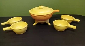 McCoy Mt. Clemens Pottery Serving Pot/Warmer Stand + Bowls Set 1960s Vtg Orange - Picture 1 of 21