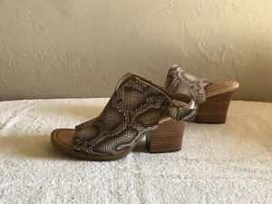 Born Moraine Women's 7 Peep Toe Sandals Heels Castagno Snake EUC - Picture 1 of 7