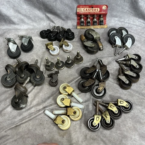 Large Lot of 43 Antique VTG Caster Wheels for VTG Furniture & More - Very Handy Cover