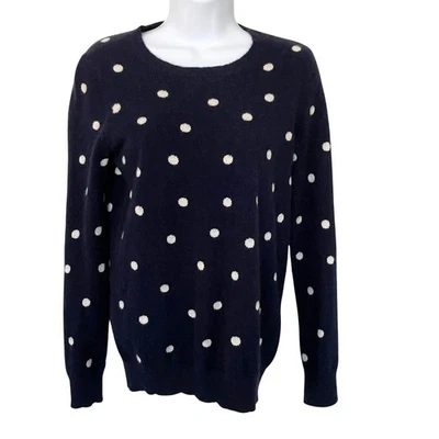 Suéter C by Bloomingdale's Cashmere Cuello Redondo Talla M Azul Marino y Blanco Lunares Foto 1 de 4