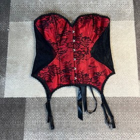 Adore Me Corset Bustier XL Red Black Lace Floral Garter Straps Lingerie Top