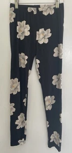 Old Navy Women's Large Cream Floral Cotton Full Length Mid-Rise Leggings Black S - Picture 1 of 5