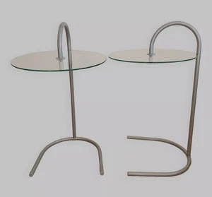 A Pair Of Iconic  IKEA RY Modernist Round Glass Top Side Table Silver 70”s Retro - Picture 1 of 6