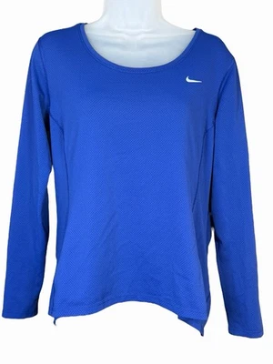 Camiseta Nike Running Dri-Fit Manga Larga Para Mujer Talla Grande Azul Malla Transpirable Foto 1 de 4