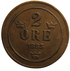 1883 Sweden 2 Ore Coin - Picture 1 of 3