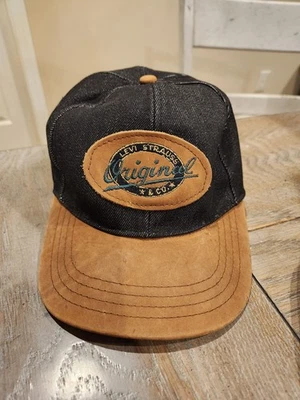 Gorra de béisbol vintage Levis Denim para adultos, denim azul, billete de cuero tostado Foto 1 de 4