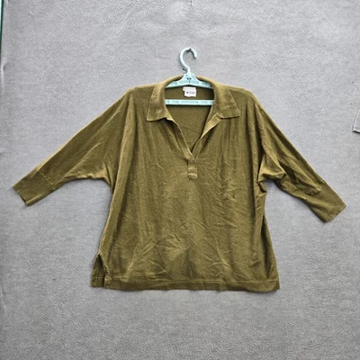 Garnet Hill Women Sweater M Green Linen Oversized Polo Long Sleeve - Image 1 of 4