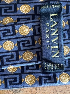 Lanvin мужской шелковый галстук сделано во Франции черный серый и золотой геометрический узор 3,25 - Изображение 1 из 4