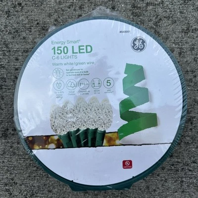 GE C6 Energy Smart 150 Count 49.6 ft Warm White LED Christmas String Lights New - Image 1 of 3