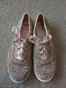 VGC SZ 10 Keds Kate Spade Pink Rose Gold Glitter Sneakers Designer Casual Shoes - Picture 1 of 5