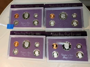 Lot 1984,1985,1986,1987 Proof Set With Box Holder Slight Blemish Back Of 87 Case - Picture 1 of 4