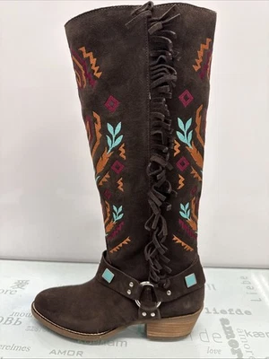 Botas Dingo Super Star Flecos Bordadas Puntera Almendra Chocolate Talla 7M, Usadas. Foto 1 de 4