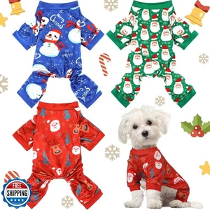 3 Pieces Christmas Dog Pajamas Dog Jumpsuit Santa Snowman Pet Clothes Christm - Picture 1 of 5