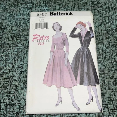 Butterick Retro Sewing Pattern 6307 1952 Vintage Flared Over Dress 6-10 Uncut - Image 1 of 2