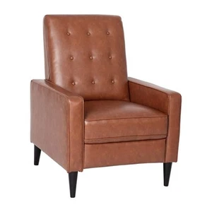 TAYLOR + LOGAN 29 in. W Cognac Brown Mid-Century Modern Tufted Upholstered - Picture 1 of 12
