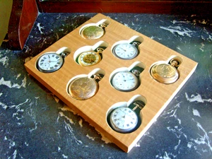 Pocket Watch Display Box With 8 Recessed Bases Large Beechwood Veneer Tray - Picture 1 of 13