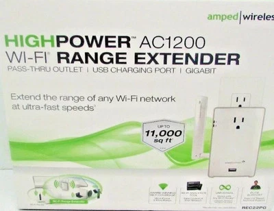 New Amped Wireless High Power Range Extender with AC Pass-Thru and USB Port - Image 1 of 4