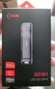SSK 512GB Dual USB C Flash Drive,2-In-1 Type C+ USB a 3.2 Gen2 SSD Drive RT8 - Picture 1 of 2