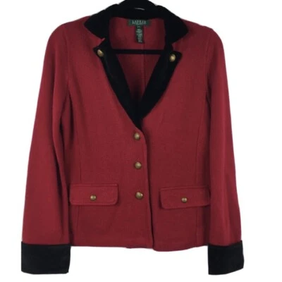 RALPH LAUREN VELVET COLLAR & CUFFS EQUESTRIAN RED RIDING SWEATER JACKET SZ P/L - Image 1 of 4