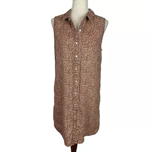 Tahari Shirt Dress Linen Women Large Brown Animal Print Sleeveless Neutral - Picture 1 of 12