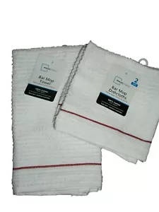 Red White Kitchen Bar Mop Dishcloths Towel Set Dish Hand Cotton Terry 12" x 12" - Picture 1 of 5