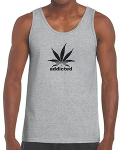 NEW MEN'S PRINTED Addicted Marijuana TEE Plant Funny Dope Weed SMOKE TANK TOP - Picture 1 of 12