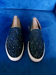 ANTONIO MELANIE MARINEBLAU SPITZE STOFF MIT STRASS STEINEN SLIPPER SCHUHE GRÖSSE 7M - Bild 1 von 18