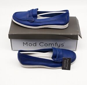 Womens Shoes Leather Blue Slip On Casual Apron Memory Foam Sock Size UK 5, 8