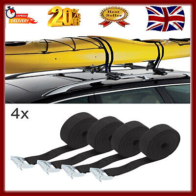 Set Of 4 Lashing Straps Cargo Luggage Tie Down Cam Buckle Roof Rack 5m X 25mm • 10.82€