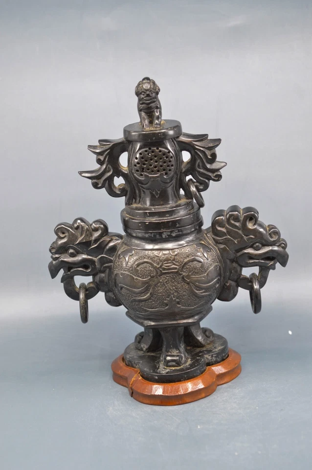 Quemador de incienso vintage, chino, resina tallada, 11,5 pulgadas de alto Foto 1 de 4